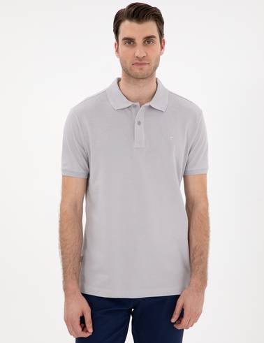 Açık Gri Slim Fit %100 Pamuk Kıvrılmaz Polo Yaka Basic Tişört