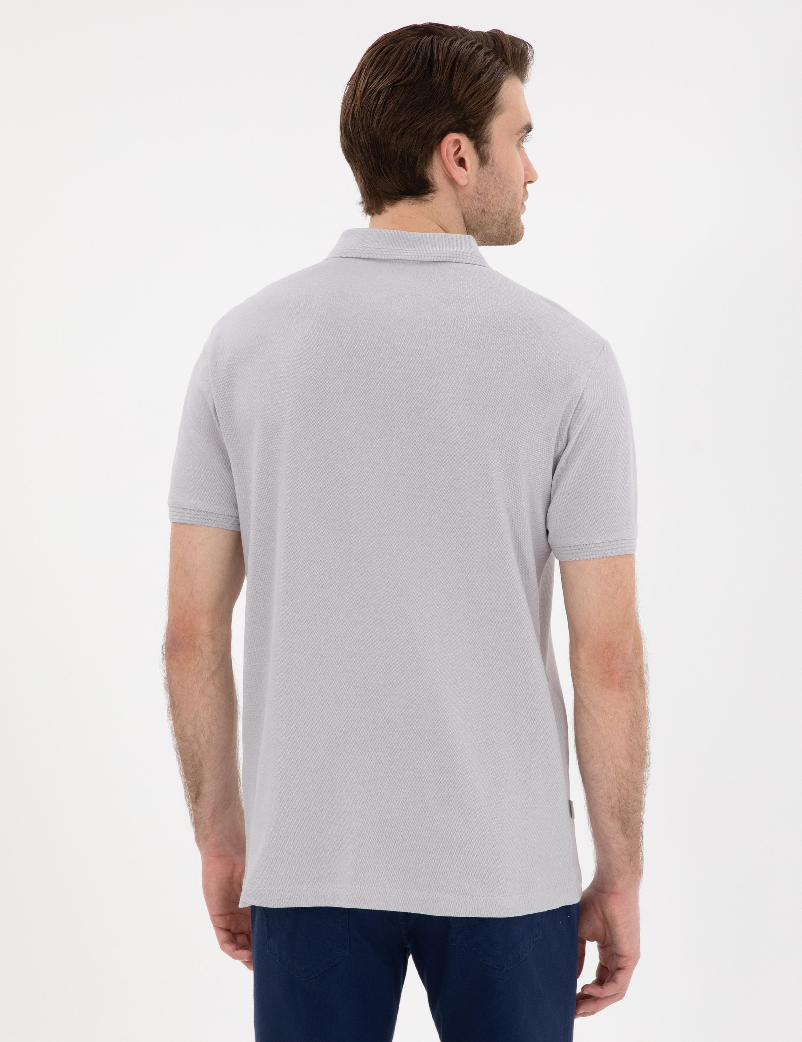 Açık Gri Slim Fit Kıvrılmaz Polo Yaka Basic Tişört