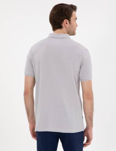 Açık Gri Slim Fit %100 Pamuk Kıvrılmaz Polo Yaka Basic Tişört