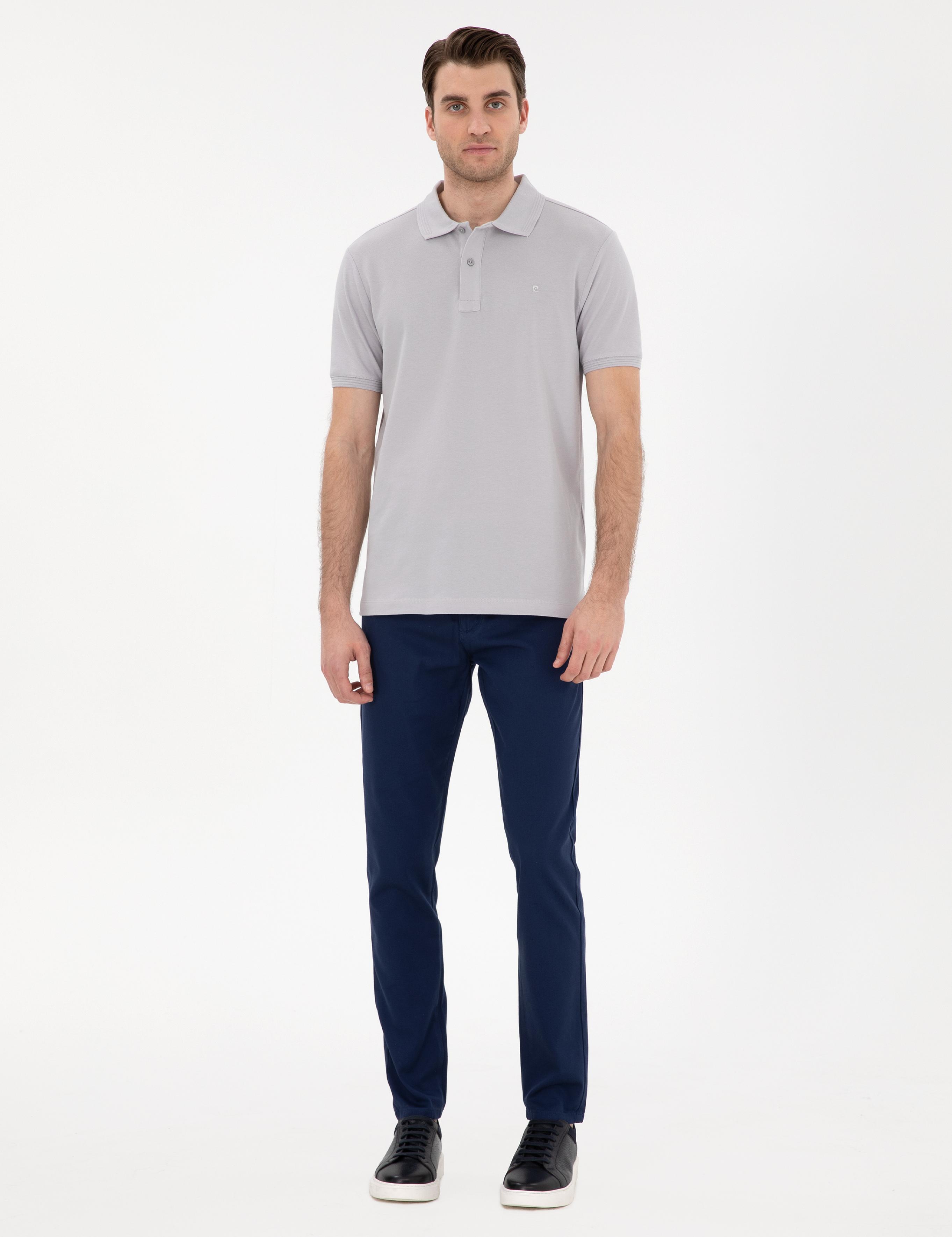 Açık Gri Slim Fit Kıvrılmaz Polo Yaka Basic Tişört