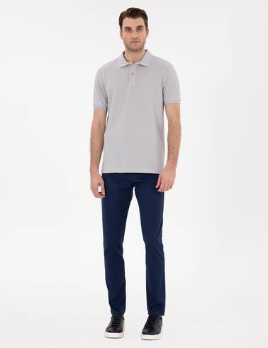 Açık Gri Slim Fit %100 Pamuk Kıvrılmaz Polo Yaka Basic Tişört
