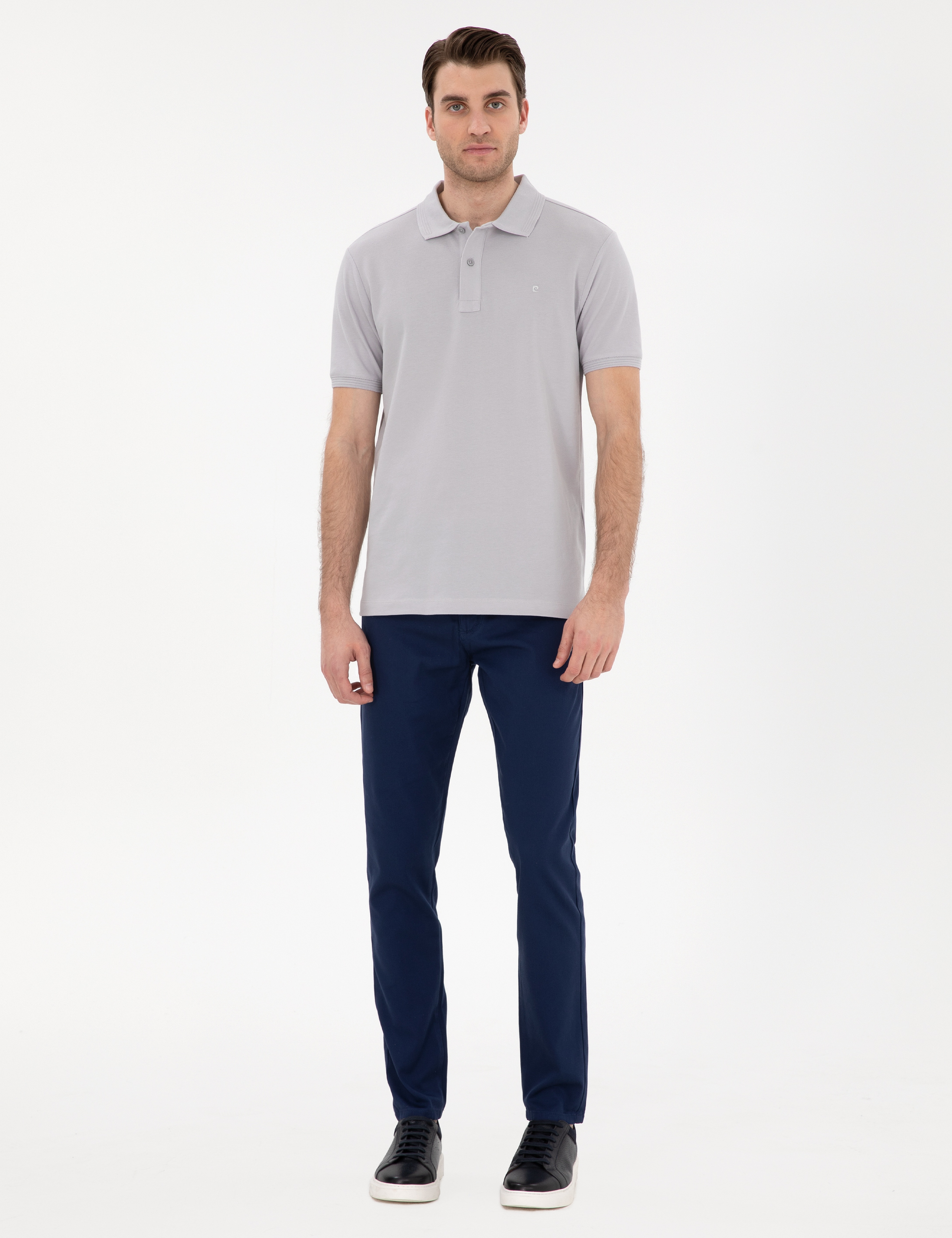 Açık Gri Slim Fit %100 Pamuk Kıvrılmaz Polo Yaka Basic Tişört - Image 4