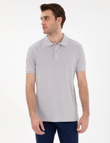 Açık Gri Slim Fit %100 Pamuk Kıvrılmaz Polo Yaka Basic Tişört