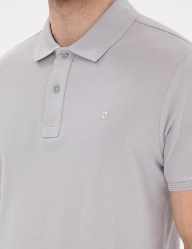 Açık Gri Slim Fit %100 Pamuk Kıvrılmaz Polo Yaka Basic Tişört