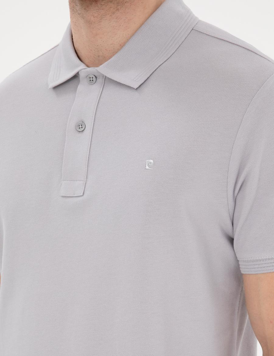 Açık Gri Slim Fit Kıvrılmaz Polo Yaka Basic Tişört