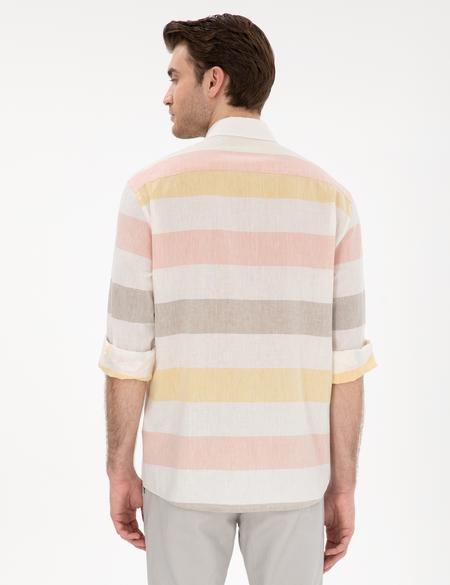 Haki Keten Karışımlı Regular Fit Uzun Kollu Gömlek - 50303448008