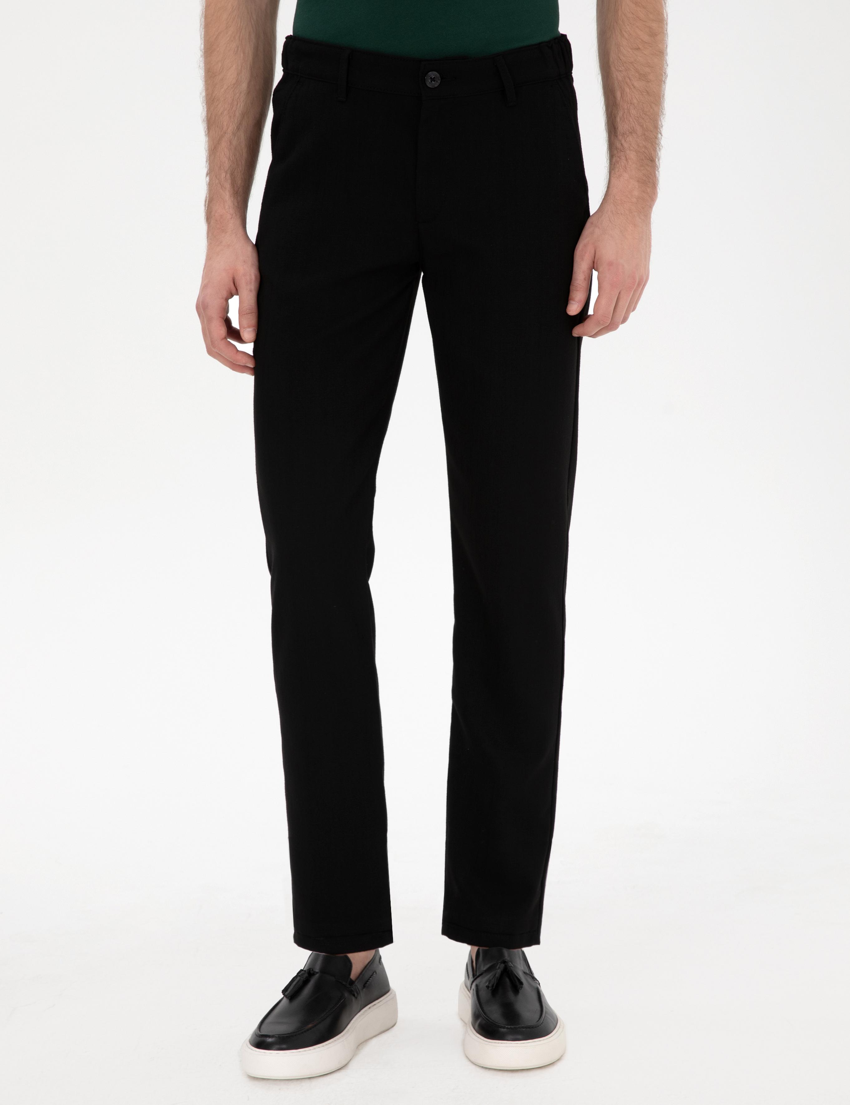 Siyah Slim Fit Beli Lastikli Kanvas Pantolon