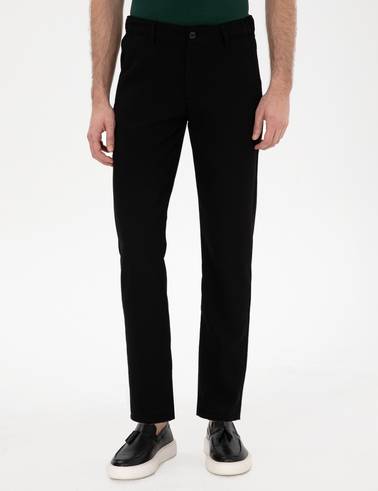 Siyah Slim Fit Beli Lastikli Kanvas Pantolon