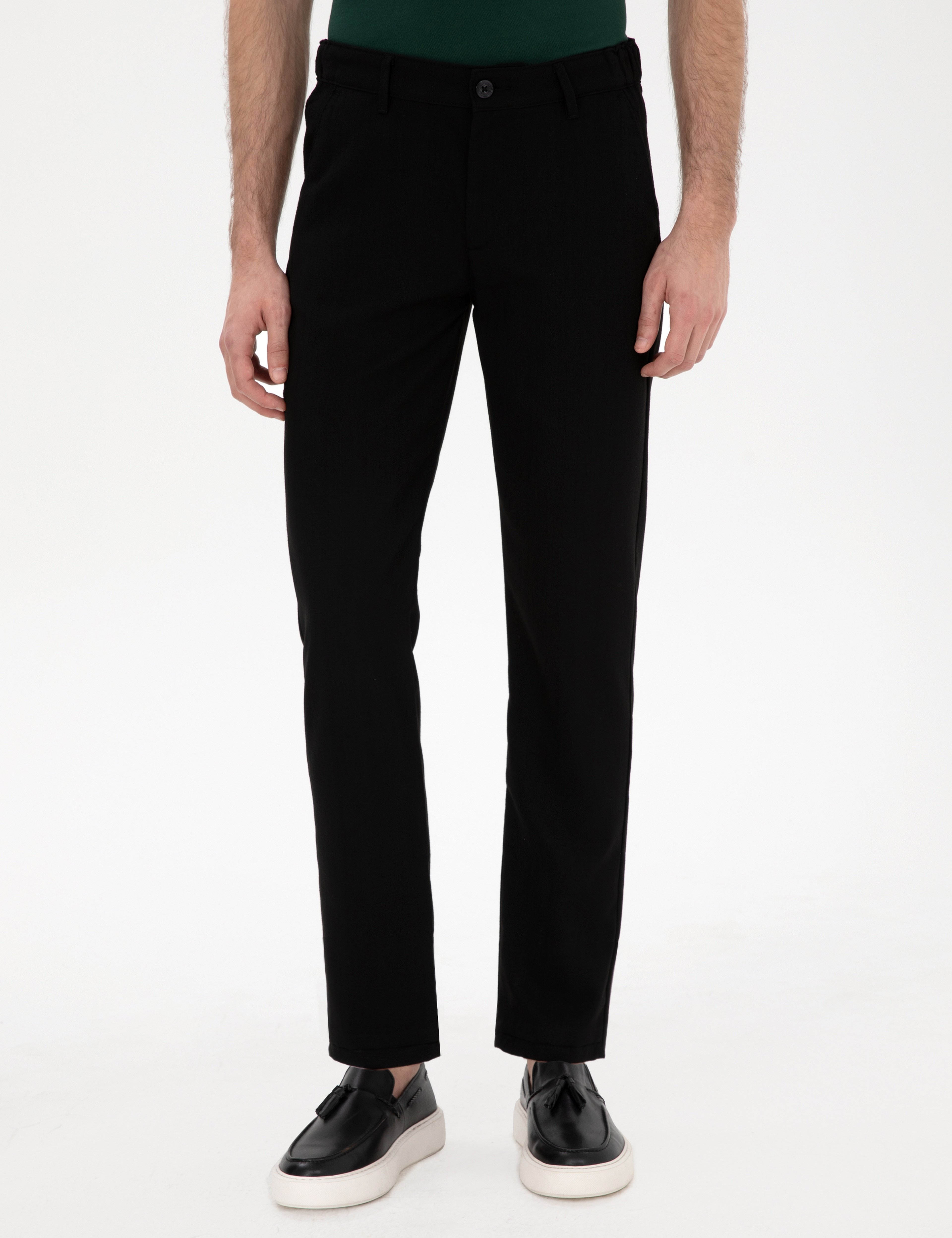 Siyah Slim Fit Beli Lastikli Kanvas Pantolon - Image 2