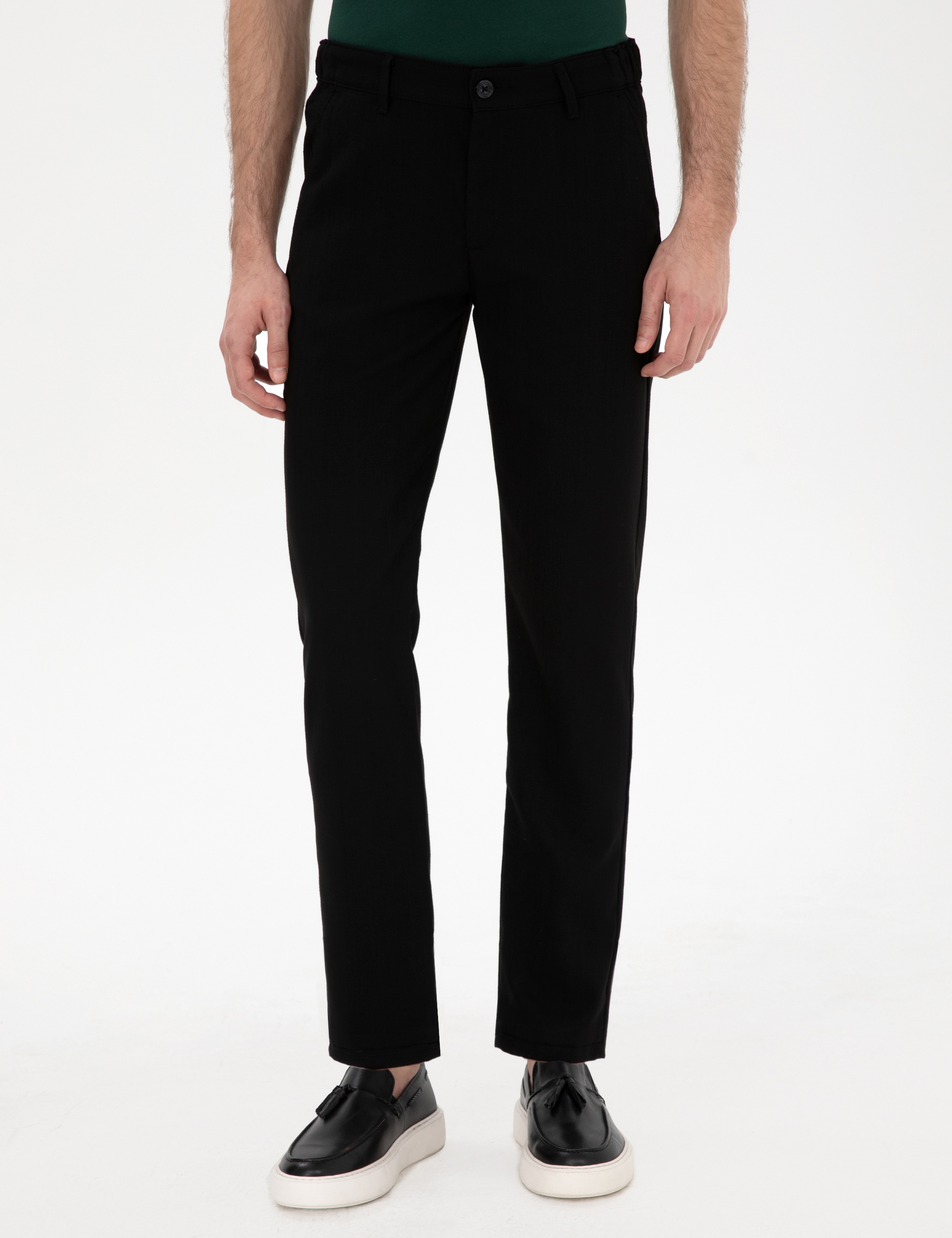 Siyah Slim Fit Beli Lastikli Kanvas Pantolon