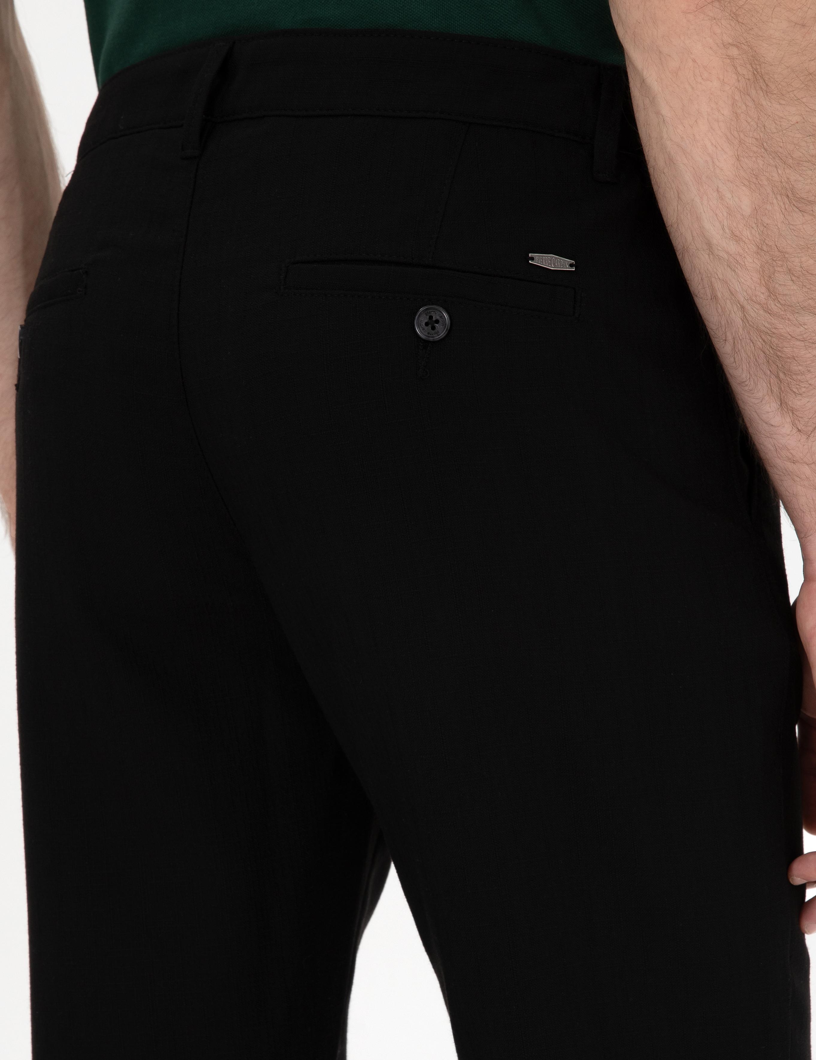 Siyah Slim Fit Beli Lastikli Kanvas Pantolon