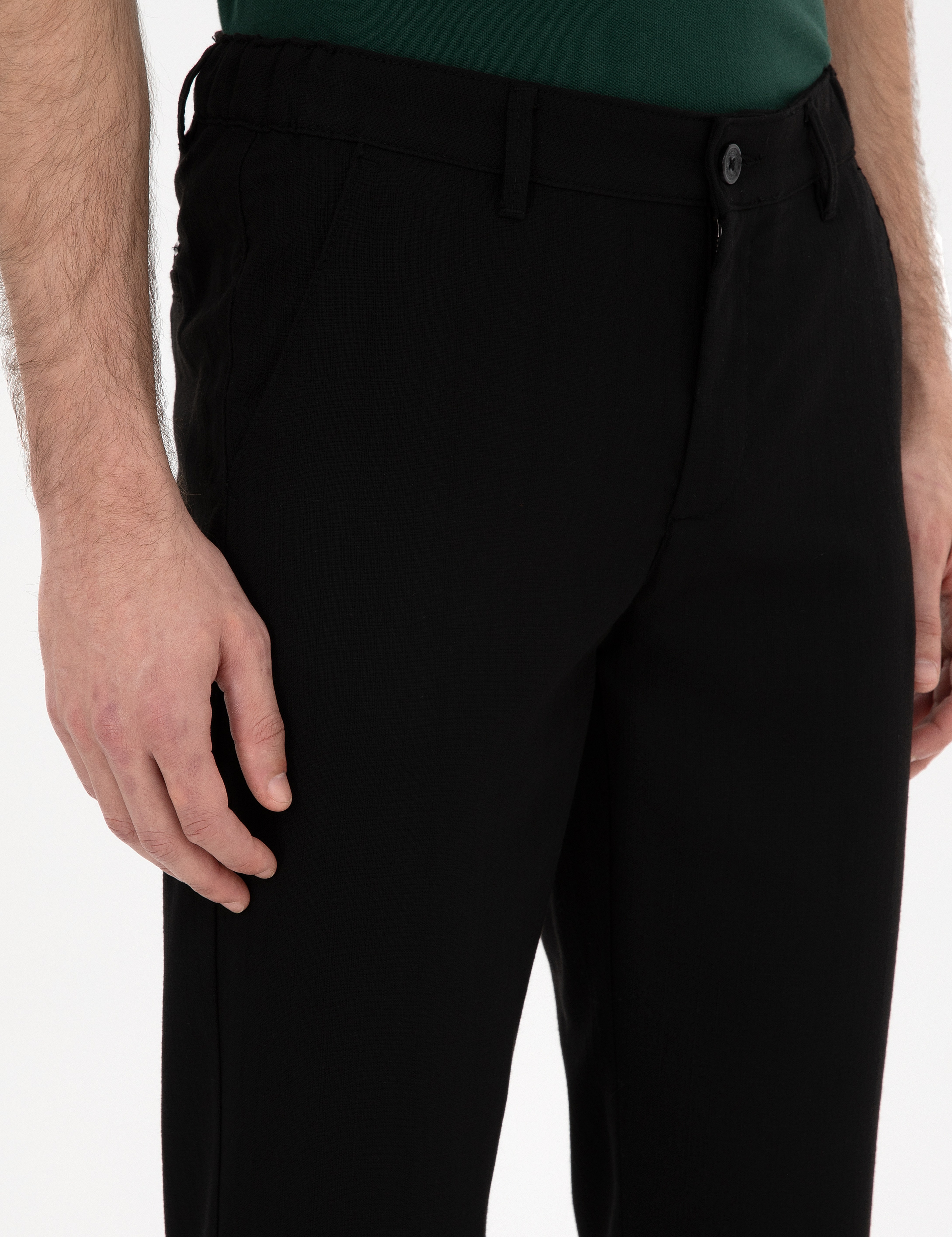 Siyah Slim Fit Beli Lastikli Kanvas Pantolon - Image 5