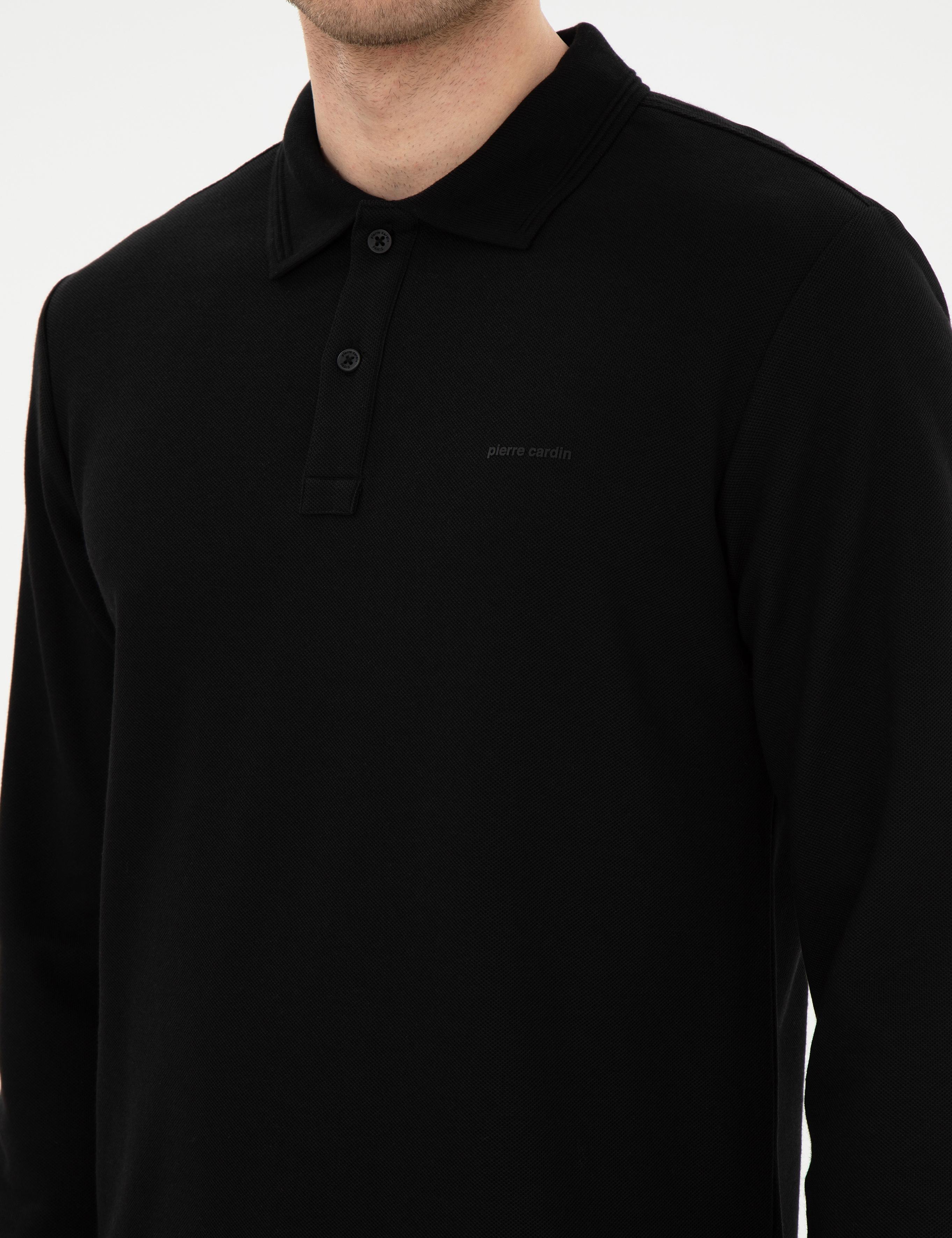 Siyah Slim Fit Kıvrılmaz Yaka Sweatshirt