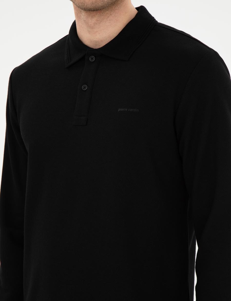 Siyah Slim Fit Kıvrılmaz Yaka Sweatshirt