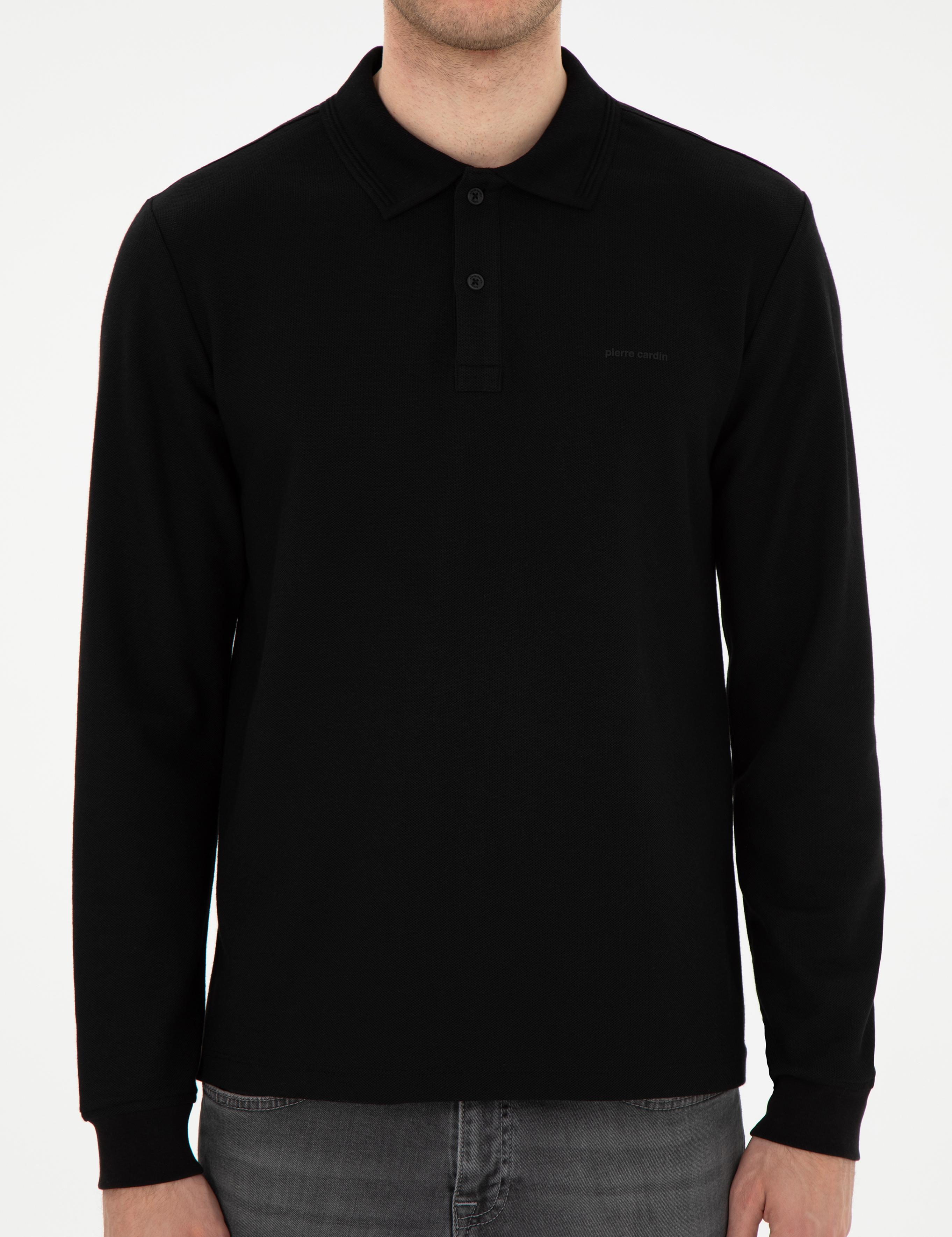 Siyah Slim Fit Kıvrılmaz Yaka Sweatshirt