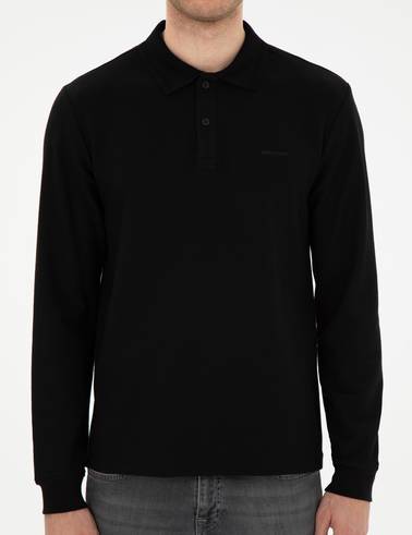 Siyah Slim Fit Kıvrılmaz Yaka Sweatshirt