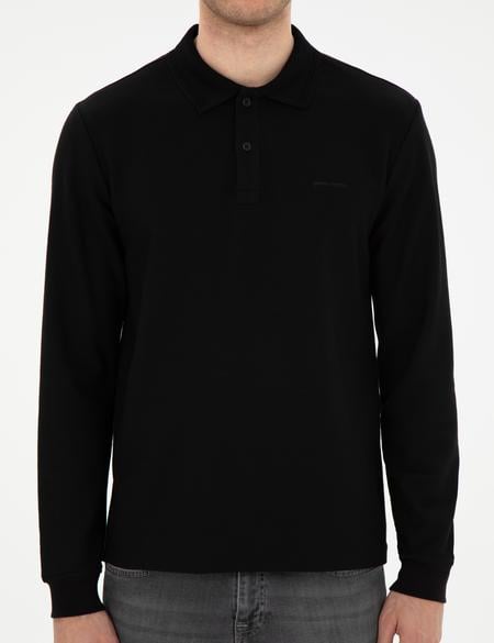 Siyah Slim Fit Kıvrılmaz Yaka Sweatshirt - 50307408006