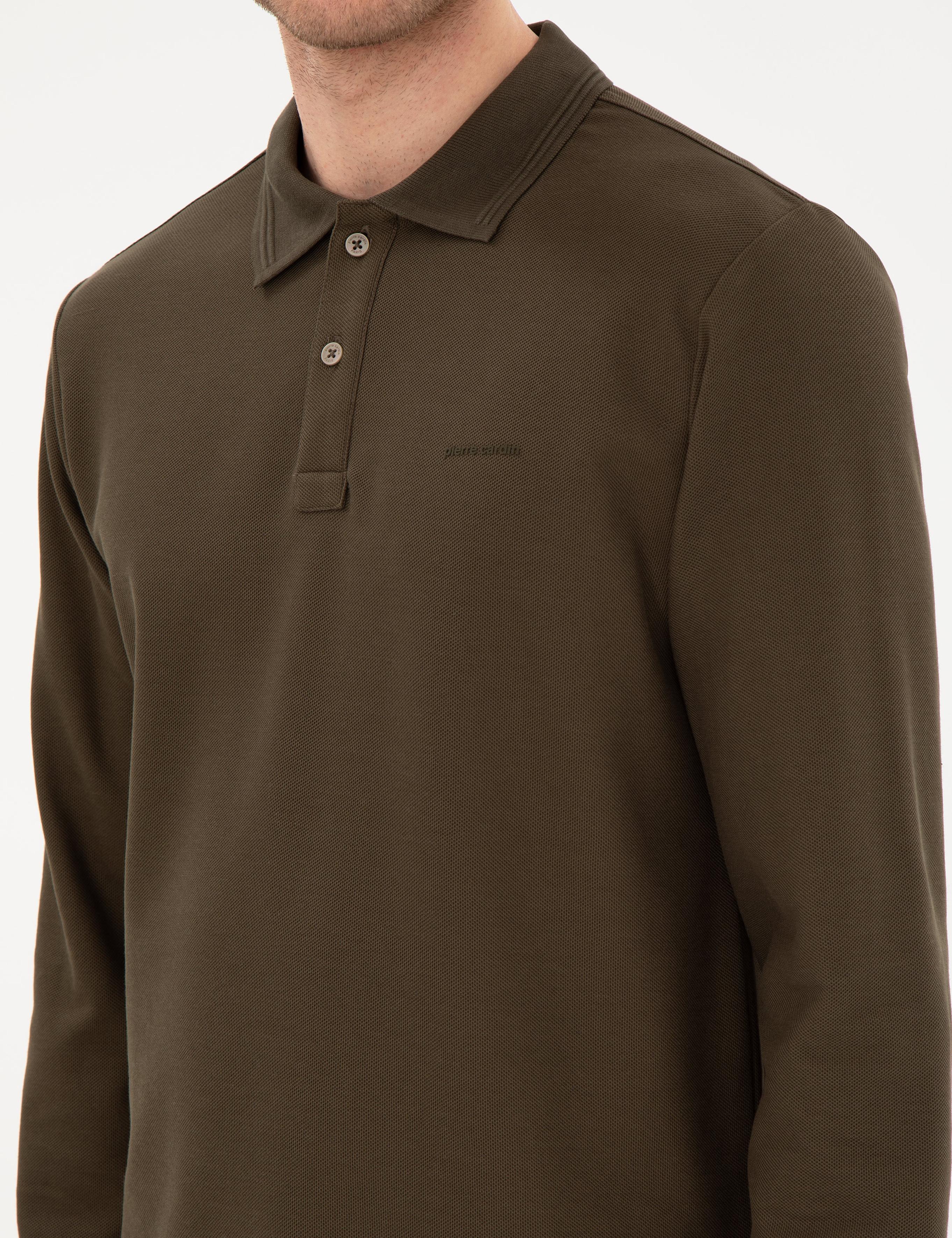 Haki Slim Fit Kıvrılmaz Yaka Sweatshirt