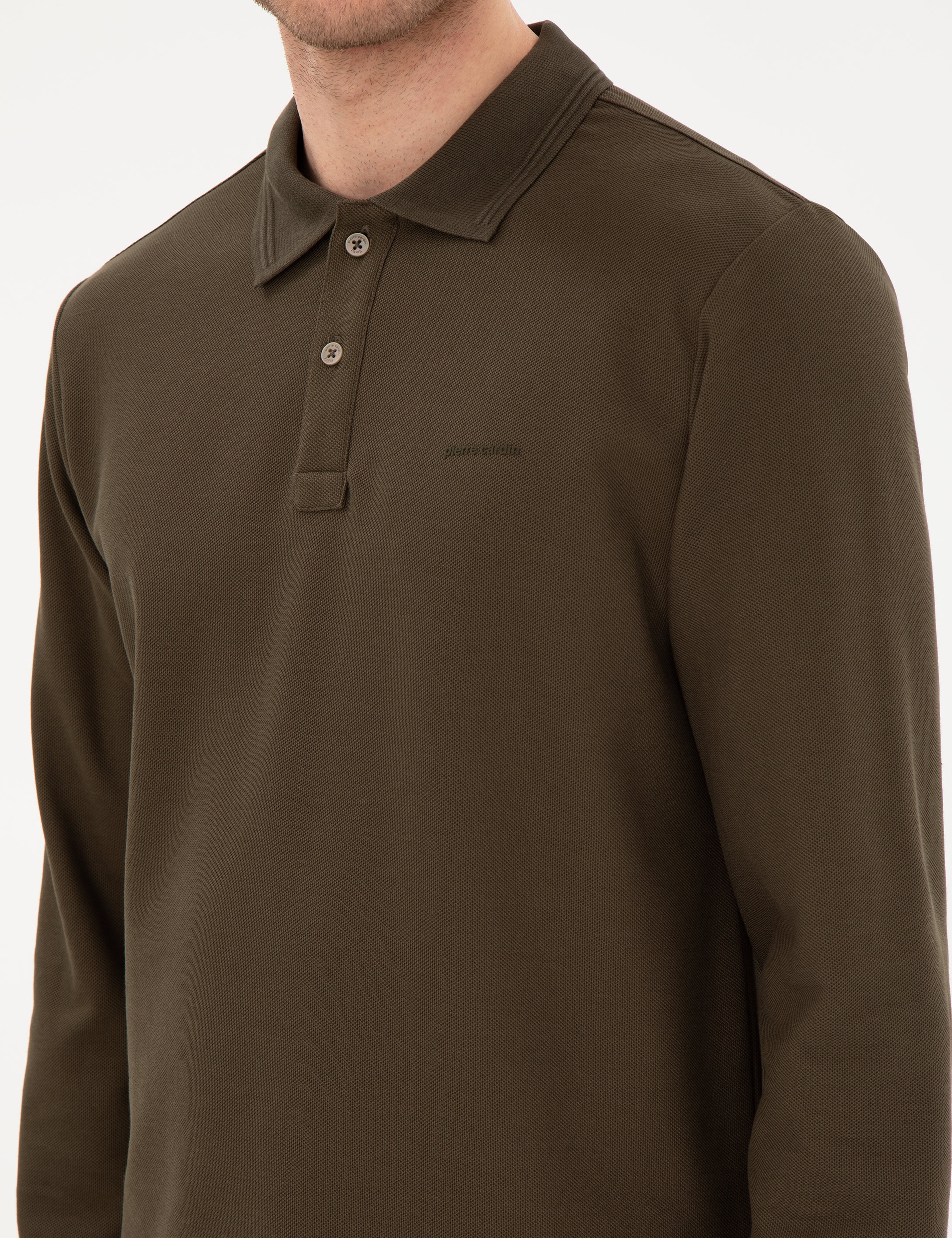 Haki Slim Fit Kıvrılmaz Yaka Sweatshirt - Image 7