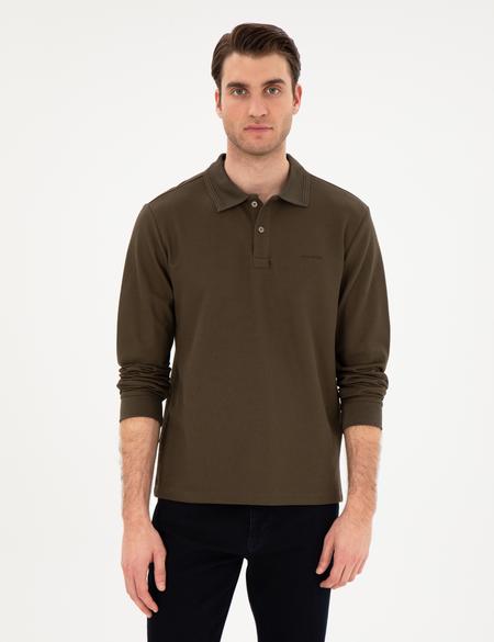 Haki Slim Fit Kıvrılmaz Yaka Sweatshirt - 50307408035