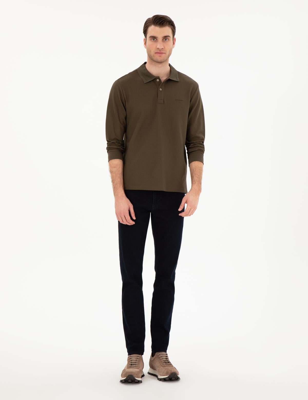 Haki Slim Fit Kıvrılmaz Yaka Sweatshirt - 50307408035