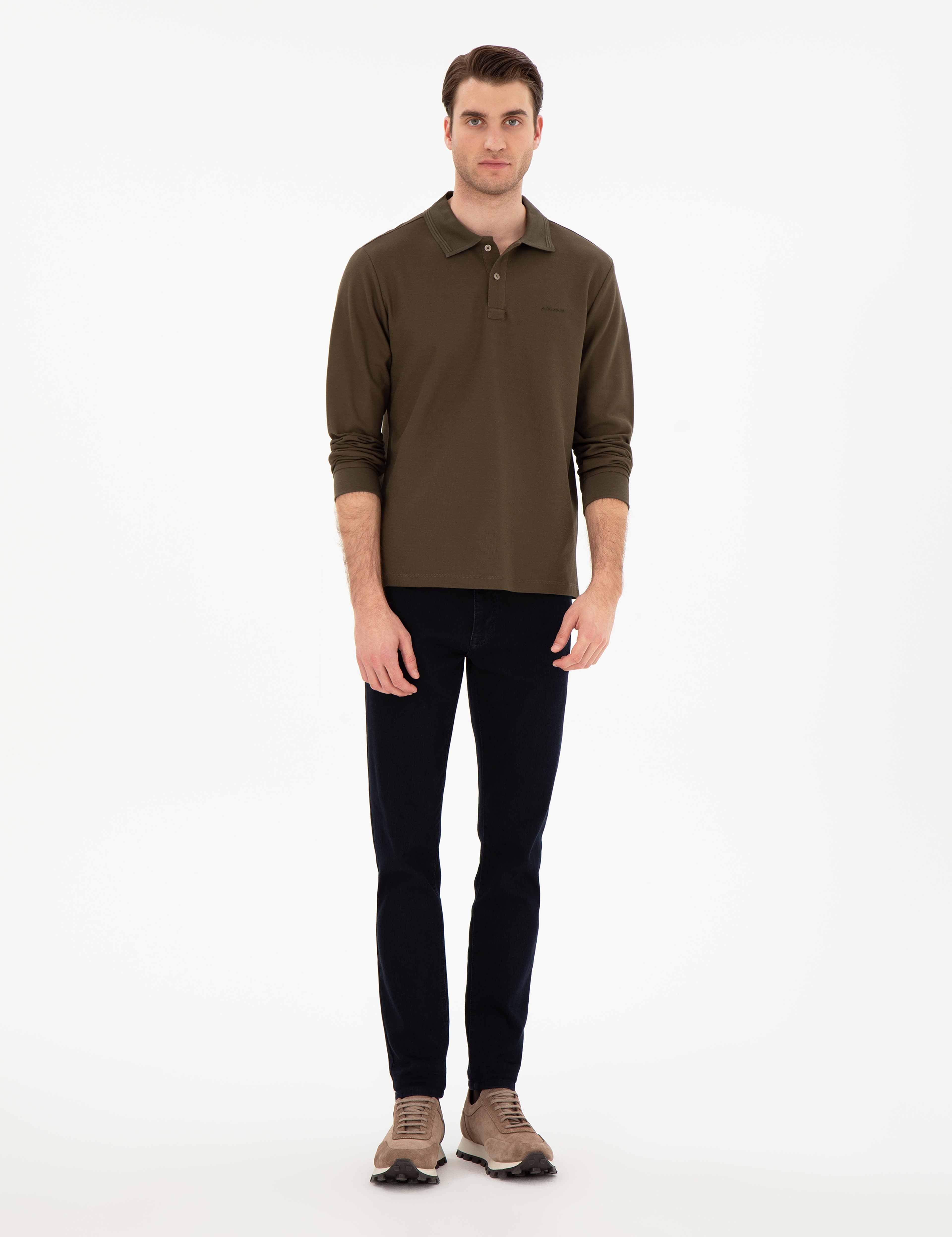Haki Slim Fit Kıvrılmaz Yaka Sweatshirt - Image 4