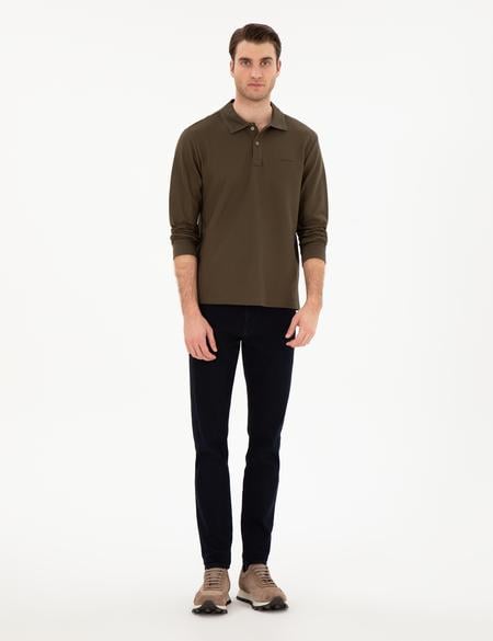 Haki Slim Fit Kıvrılmaz Yaka Sweatshirt - 50307408035