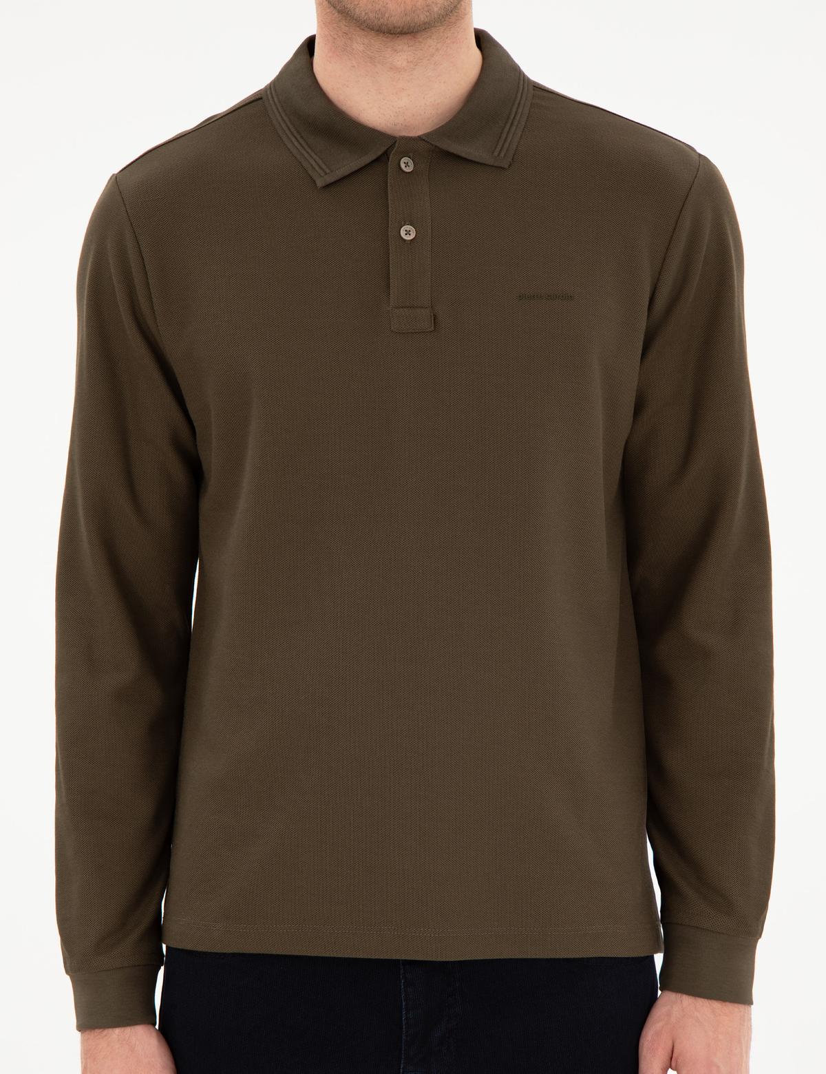 Haki Slim Fit Kıvrılmaz Yaka Sweatshirt - 50307408035