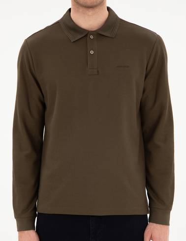 Haki Slim Fit Kıvrılmaz Yaka Sweatshirt