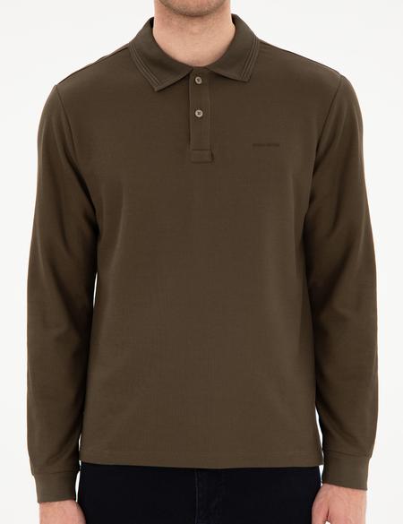 Haki Slim Fit Kıvrılmaz Yaka Sweatshirt - 50307408035