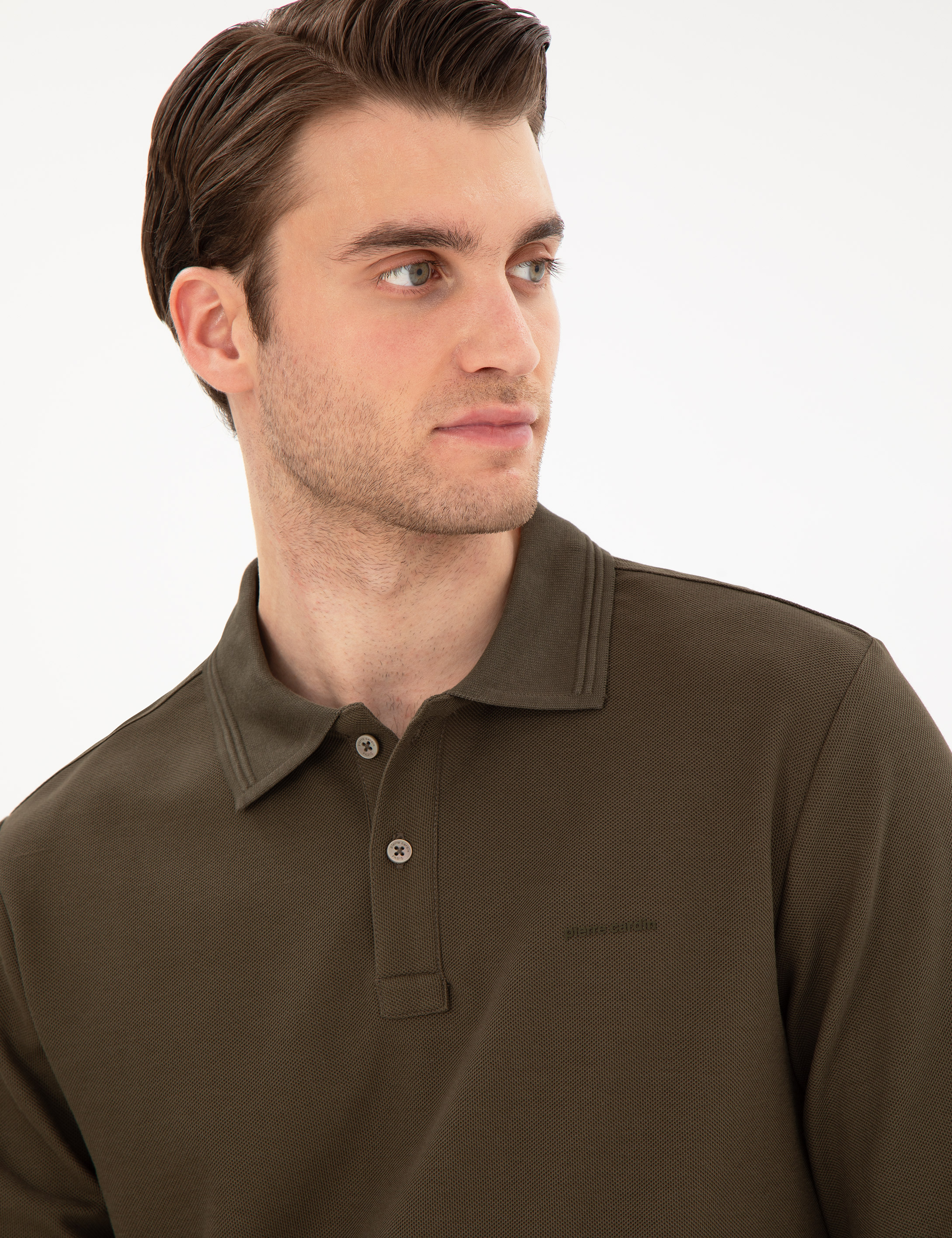 Haki Slim Fit Kıvrılmaz Yaka Sweatshirt - Image 2