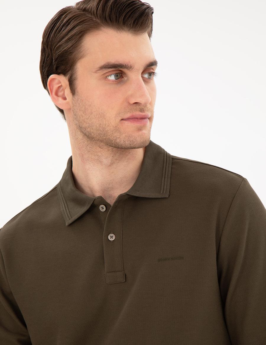 Haki Slim Fit Kıvrılmaz Yaka Sweatshirt