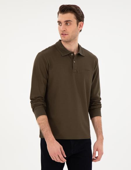 Haki Slim Fit Kıvrılmaz Yaka Sweatshirt - 50307408035