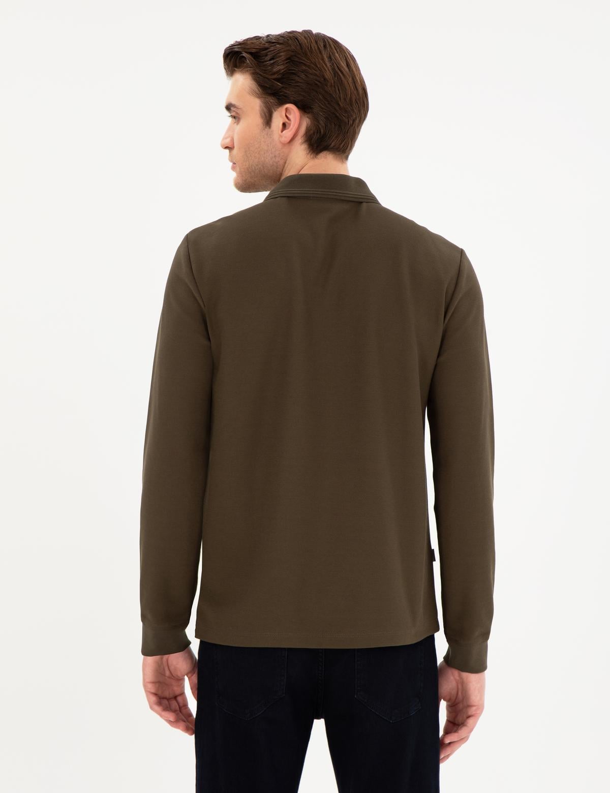 Haki Slim Fit Kıvrılmaz Yaka Sweatshirt - 50307408035