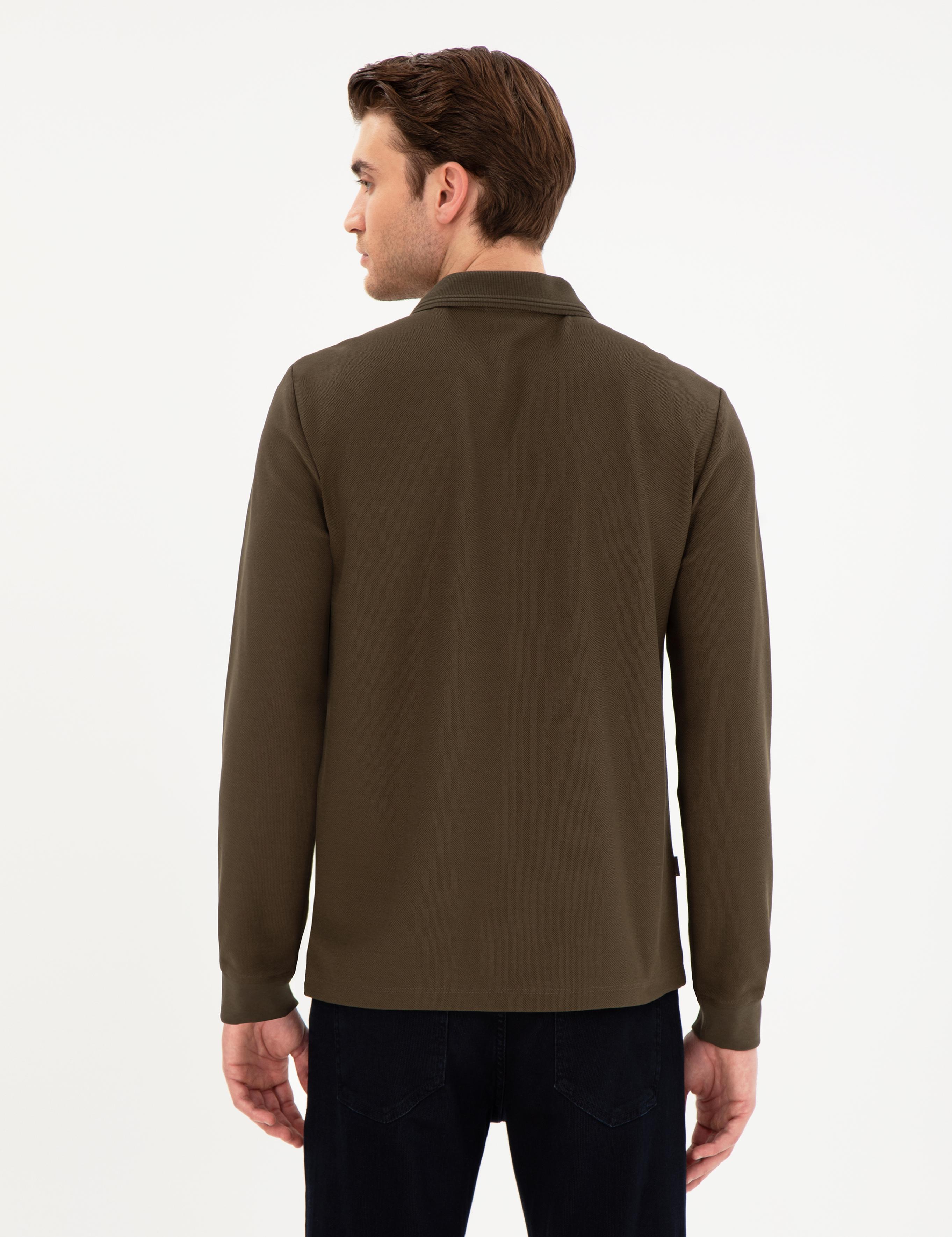 Haki Slim Fit Kıvrılmaz Yaka Sweatshirt