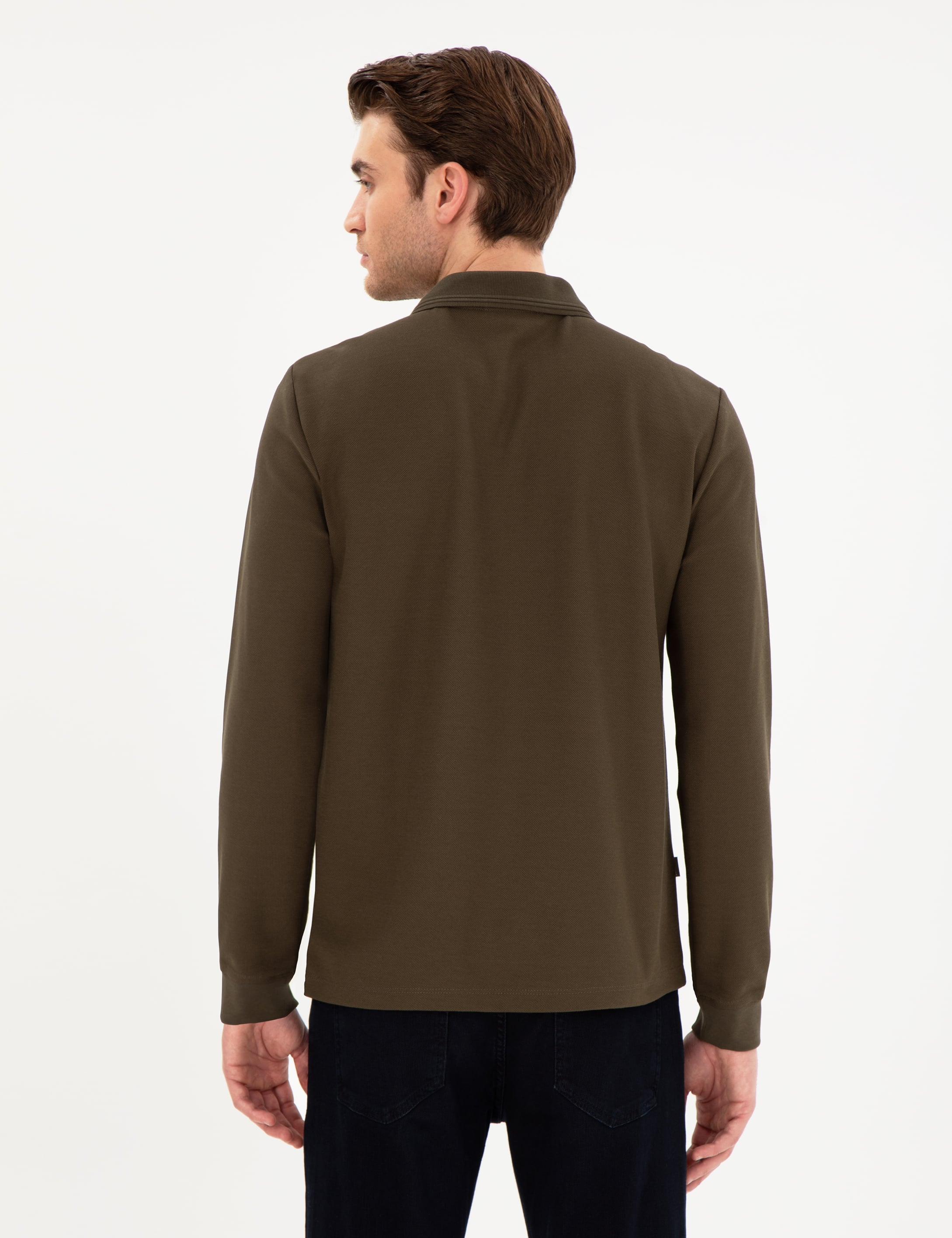 Haki Slim Fit Kıvrılmaz Yaka Sweatshirt