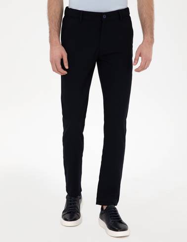 Lacivert Slim Fit Beli Lastikli Kanvas Pantolon