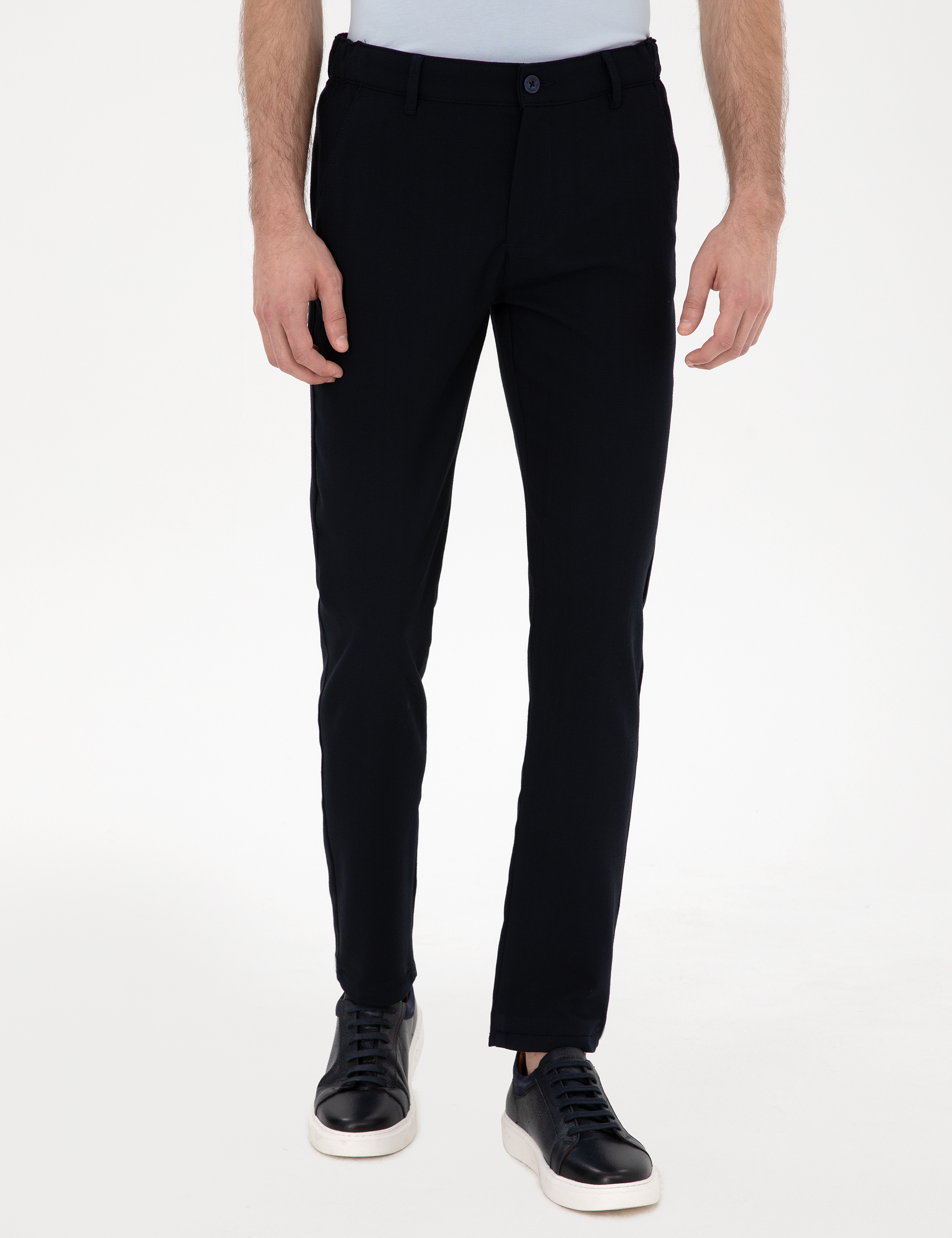 Lacivert Slim Fit Beli Lastikli Kanvas Pantolon