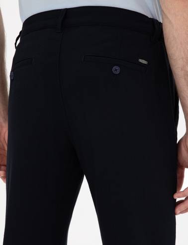 Lacivert Slim Fit Beli Lastikli Kanvas Pantolon