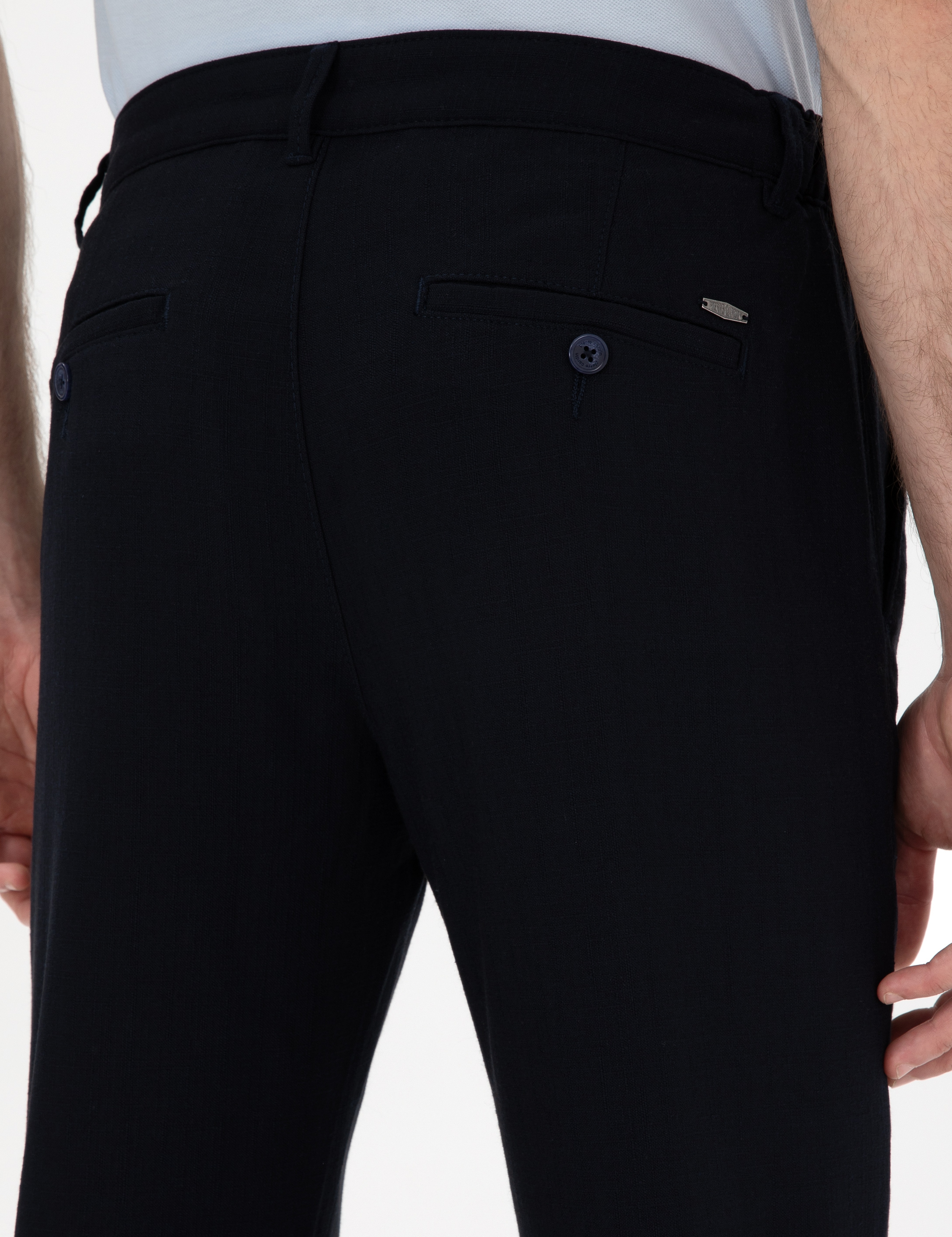 Lacivert Slim Fit Beli Lastikli Kanvas Pantolon - Image 6