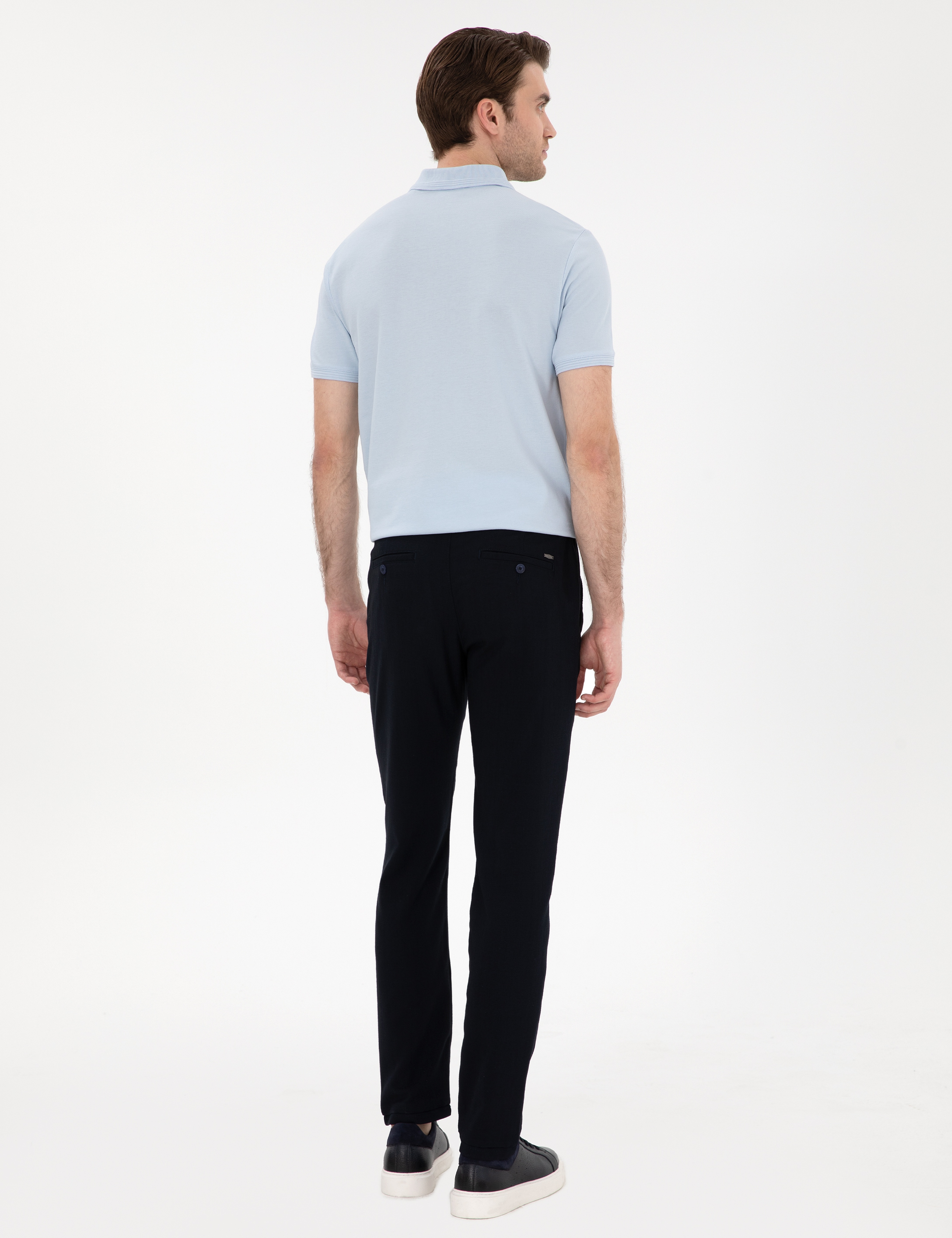 Lacivert Slim Fit Beli Lastikli Kanvas Pantolon