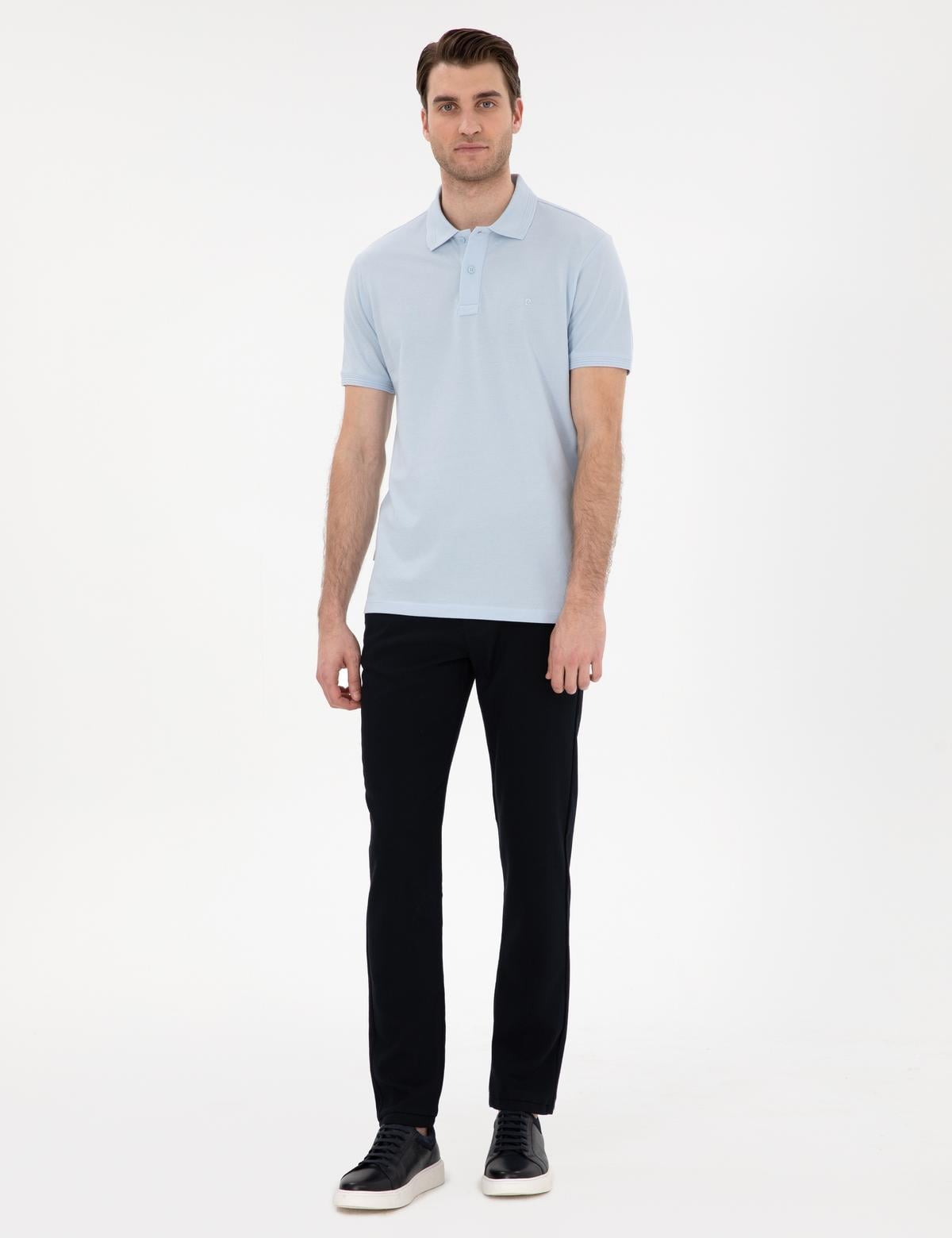 Lacivert Slim Fit Beli Lastikli Kanvas Pantolon