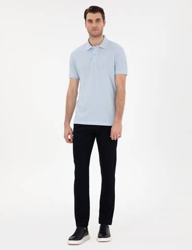 Lacivert Slim Fit Beli Lastikli Kanvas Pantolon