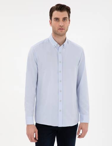 Açık Mavi Regular Fit Oxford Gömlek Uzunkol