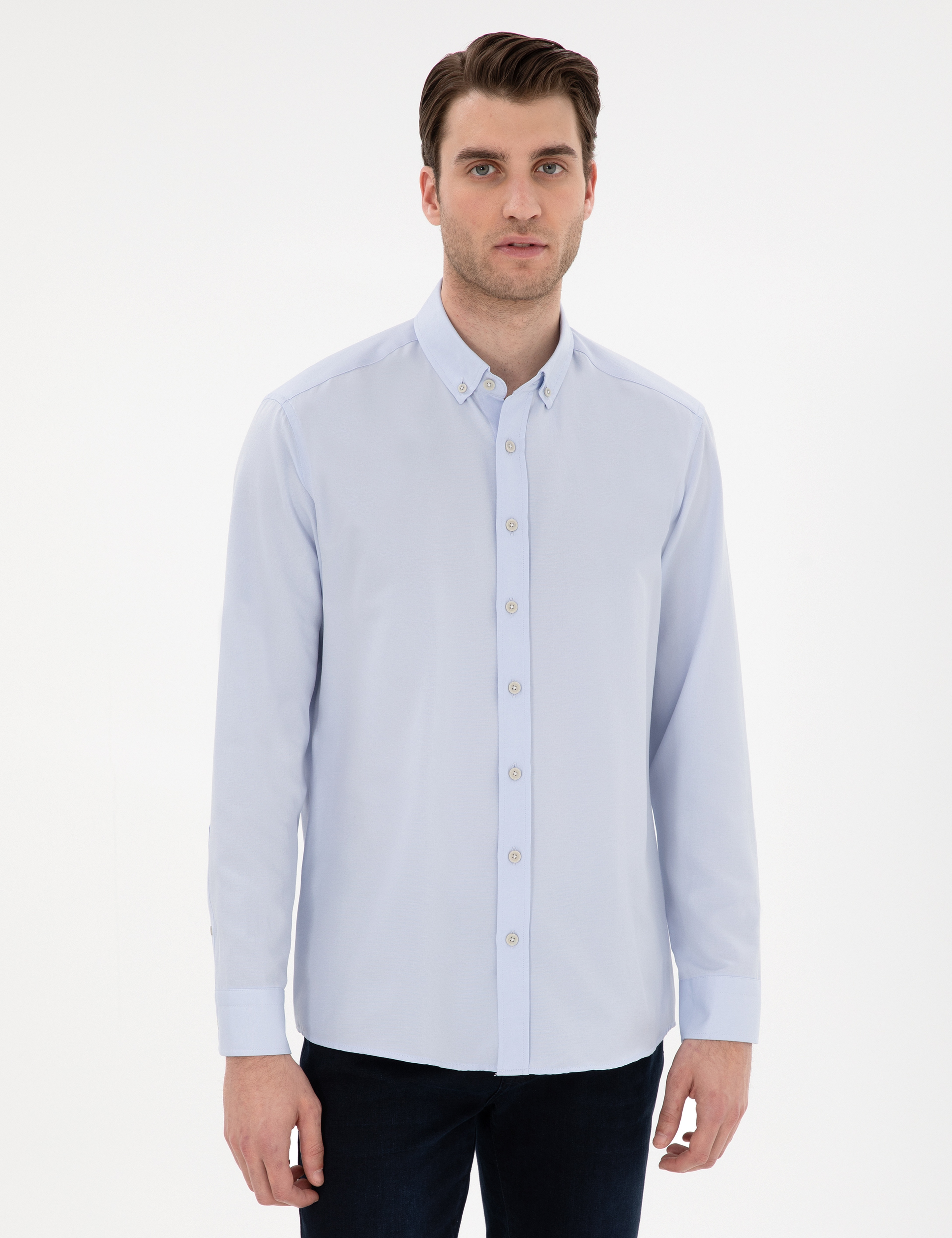 Açık Mavi Regular Fit Oxford Gömlek Uzunkol - Image 1