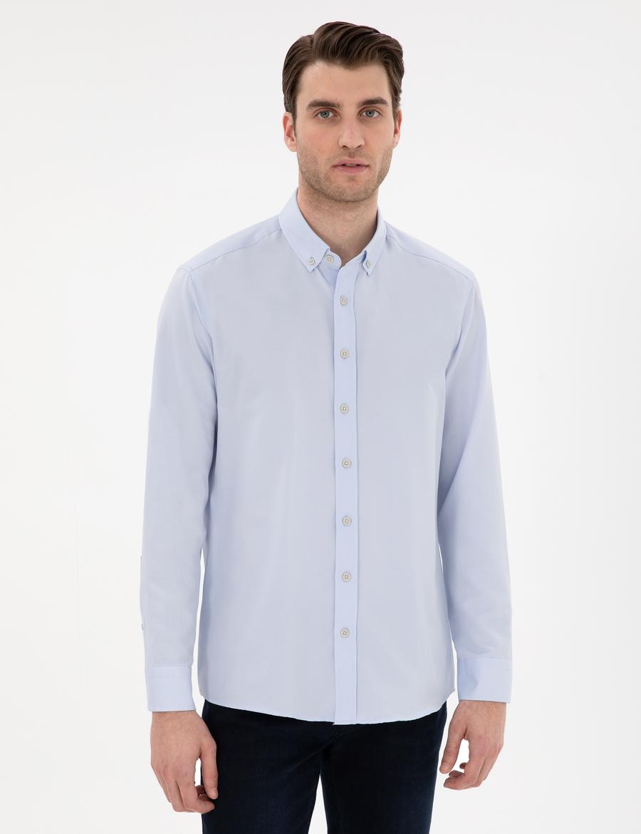 Açık Mavi Regular Fit Oxford Gömlek Uzunkol