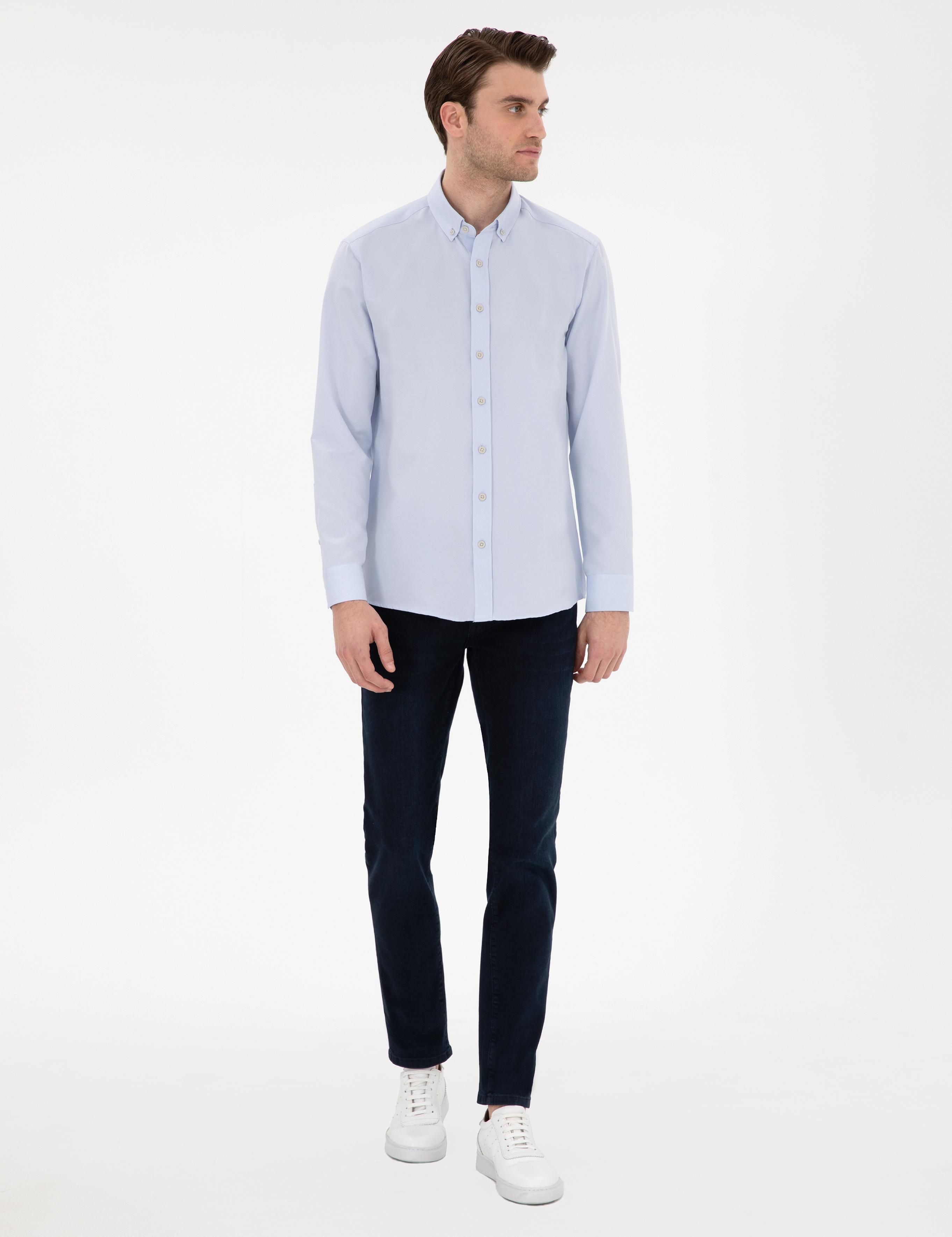 Açık Mavi Regular Fit Oxford Gömlek Uzunkol