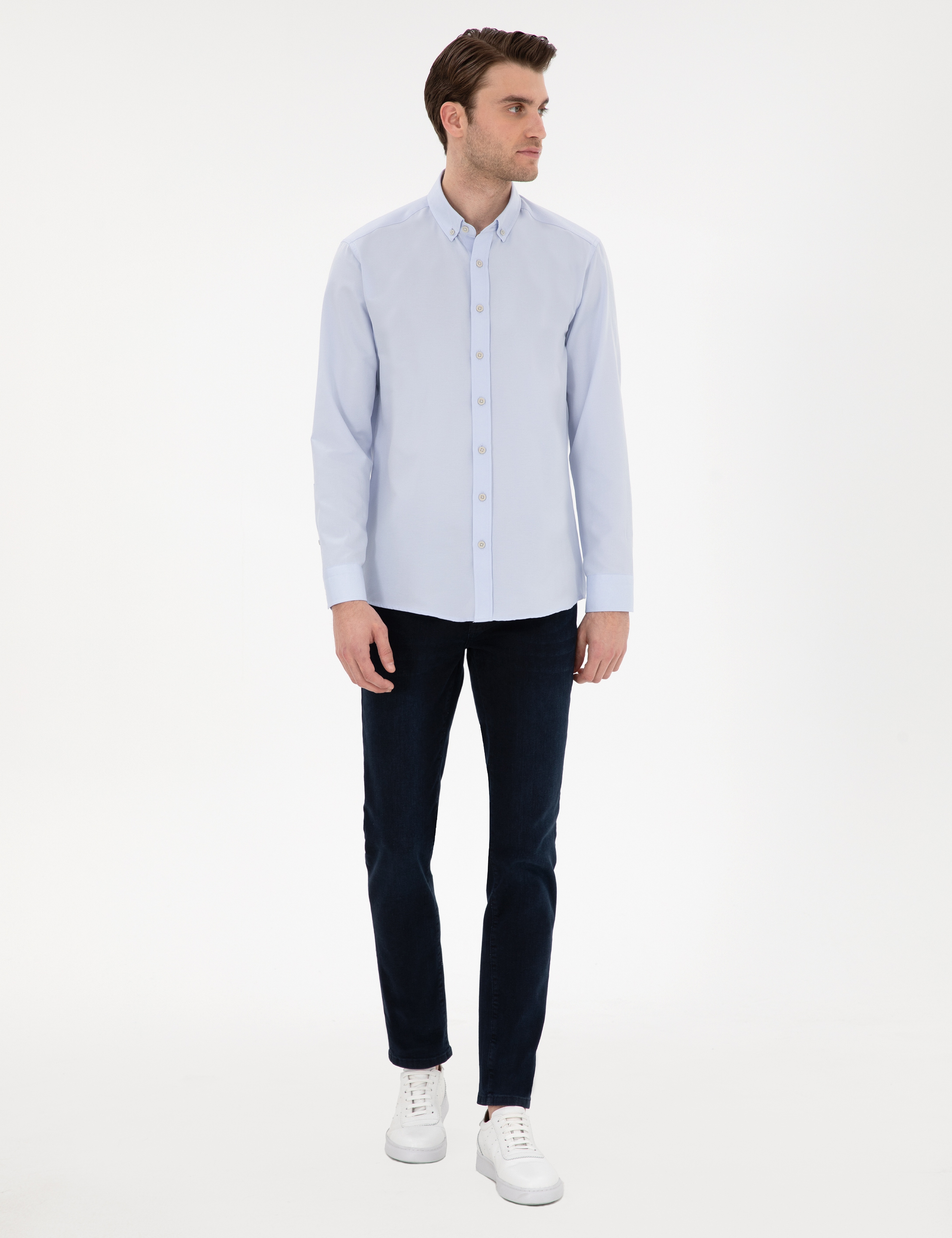 Açık Mavi Regular Fit Oxford Gömlek Uzunkol - Image 4