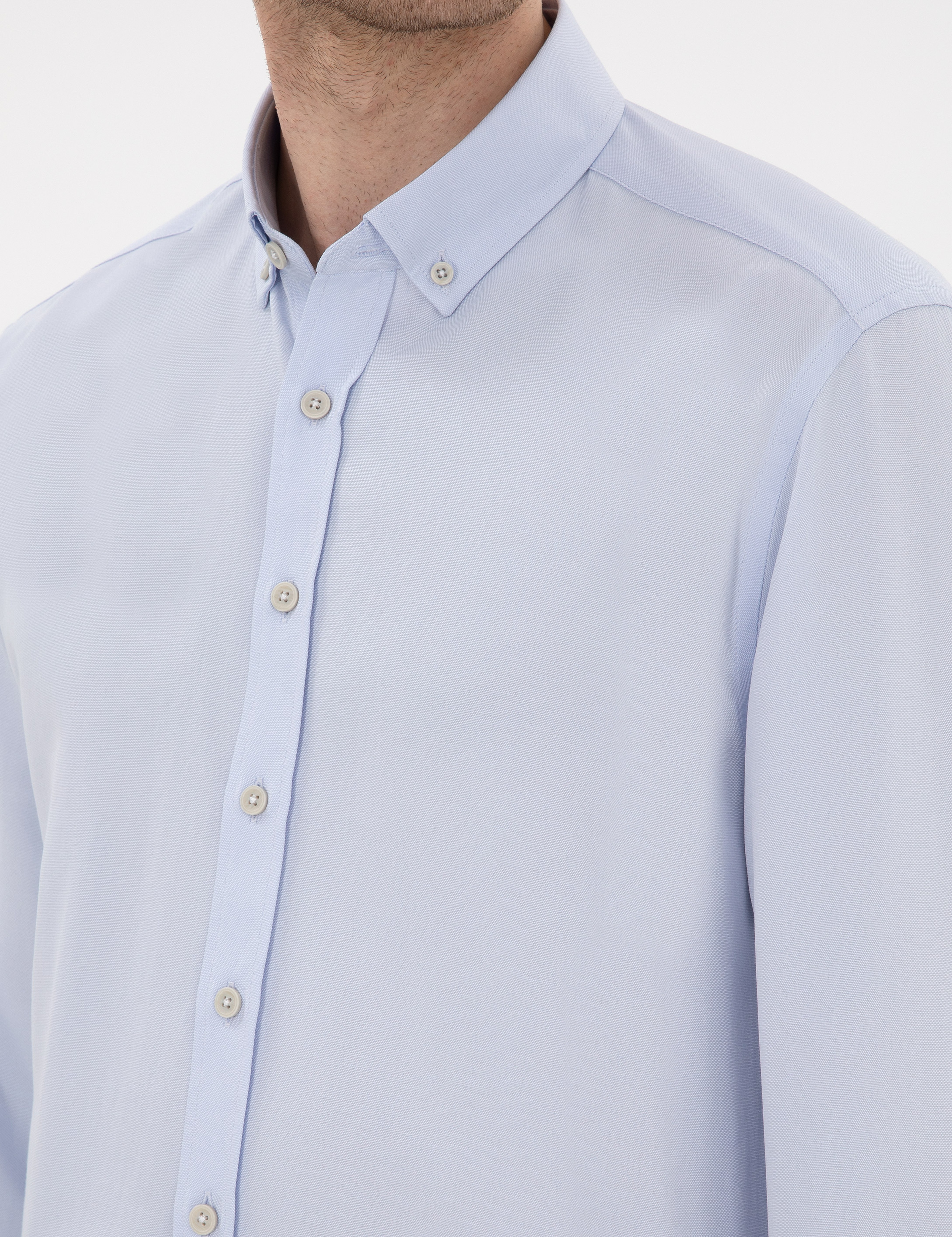 Açık Mavi Regular Fit Oxford Gömlek Uzunkol - Image 7