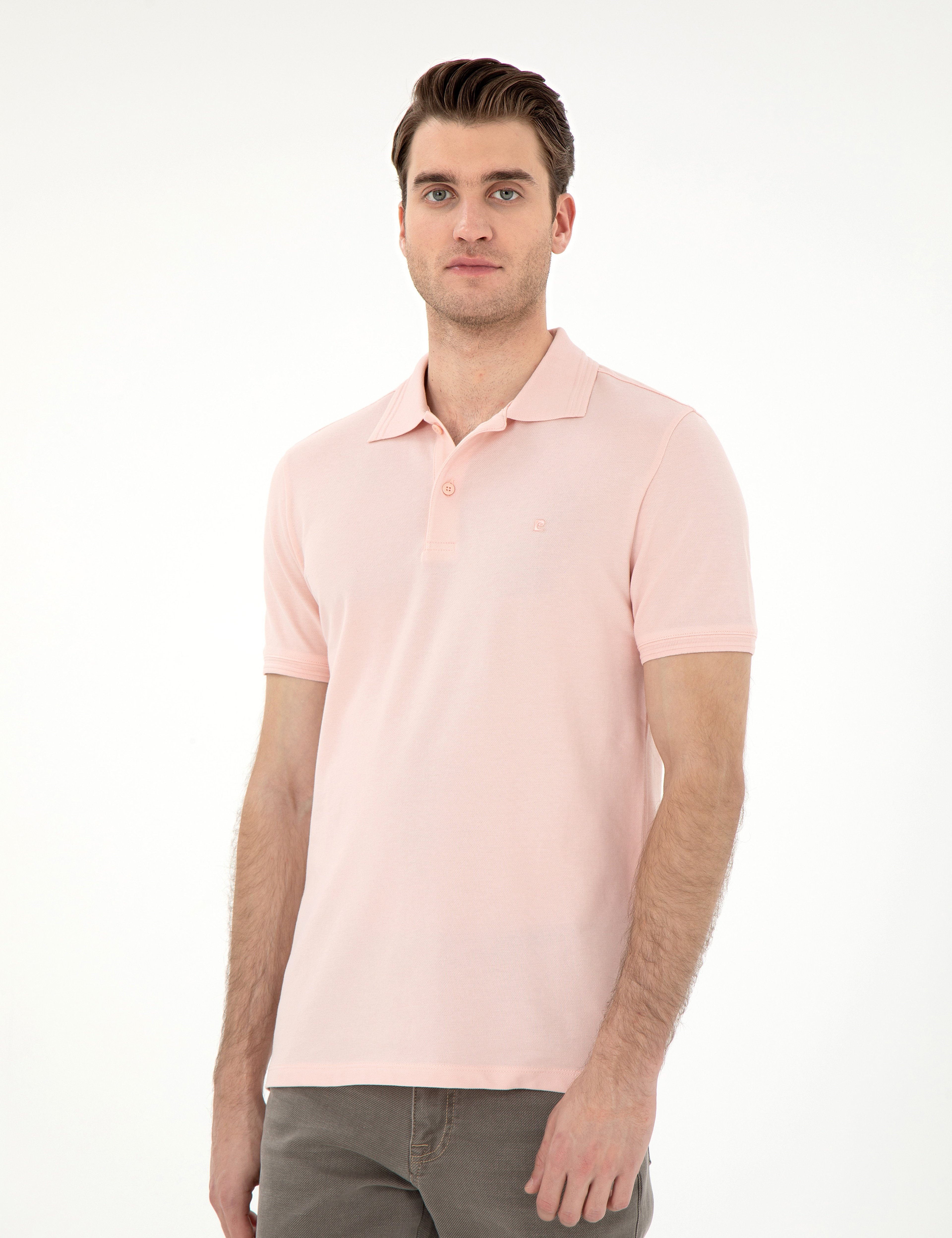 Pudra Slim Fit %100 Pamuk Polo Yaka Basic Tişört